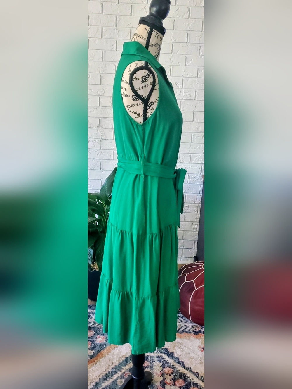 SHEIN Emerald Green Tiered Midi Dress-Skirt with Waist Tie - Picture 3 of 6